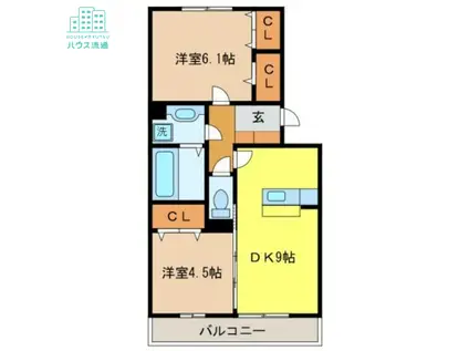 グランドールⅡ(2DK/1階)の間取り写真