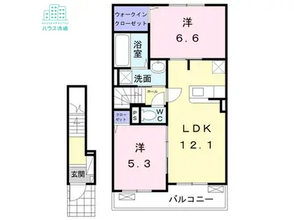 リバーサイドⅠ(2LDK/2階)の間取り写真