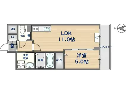 VITA荒本(1LDK/5階)の間取り写真