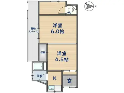 近鉄けいはんな線 新石切駅 徒歩11分 1階建 築62年(2K)の間取り写真