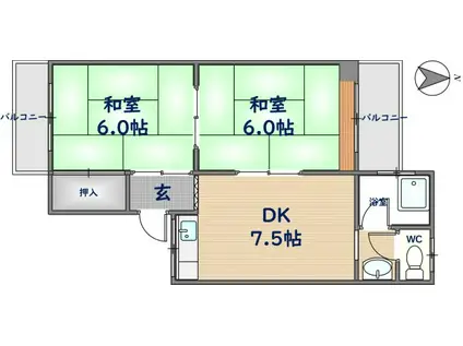菱屋西ハウス(2DK/1階)の間取り写真