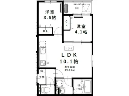 D PORTA VIALE(2LDK/1階)の間取り写真