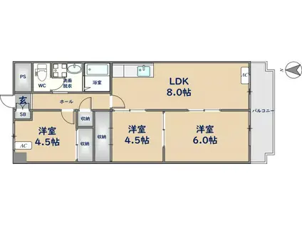 サンプラザ新石切(3LDK/3階)の間取り写真