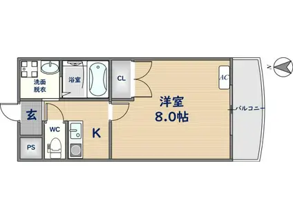 エイチ・ツー・オー新町Ⅱ(1K/3階)の間取り写真