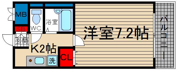 J フラット(1K/4階)の間取り写真