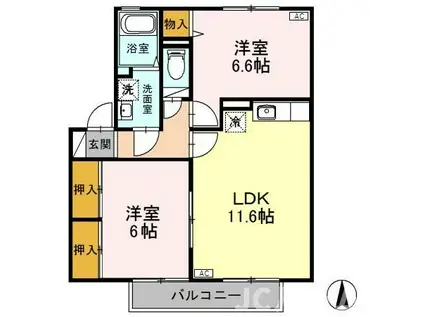 ビリーブ(2LDK/2階)の間取り写真