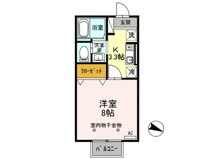 フィルコート新町弐番館(1K/2階)の間取り写真