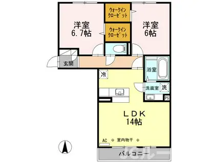 グロリアス(2LDK/2階)の間取り写真