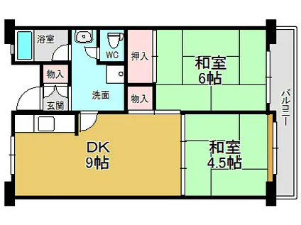 南海電鉄南海本線 井原里駅 徒歩15分 14階建 築47年(2DK/6階)の間取り写真