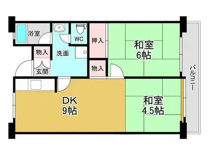 佐野湊団地 1号棟(2DK/14階)の間取り写真