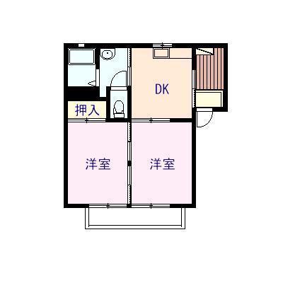 メゾンYOU Ⅴ号棟(2DK/2階)の間取り写真