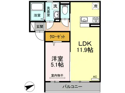 リンゴの家(1LDK/3階)の間取り写真