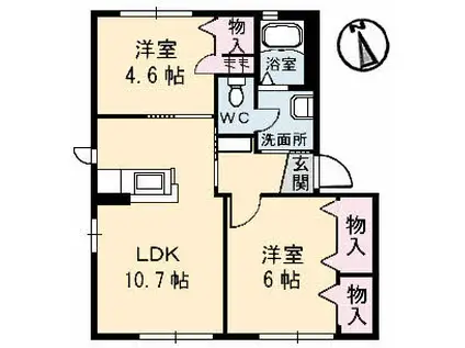 シャーメゾン桃ヶ丘 Ⅱ番館(2LDK/1階)の間取り写真