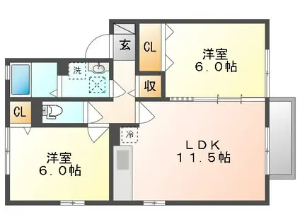 コーポアムール(2LDK/2階)の間取り写真