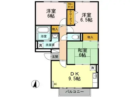山陽本線 庭瀬駅 徒歩10分 3階建 築23年(3DK/3階)の間取り写真