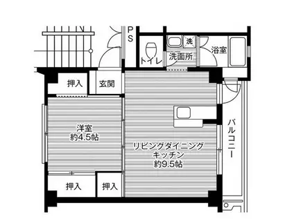 ビレッジハウス万富2号棟(1LDK/3階)の間取り写真