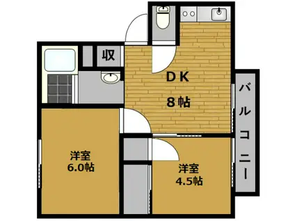 A APARTMENT NISHIICHI(2DK/2階)の間取り写真