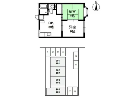 メゾン・ド・ルミネ(2DK/1階)の間取り写真