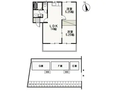 パインパレス G棟(2LDK/1階)の間取り写真