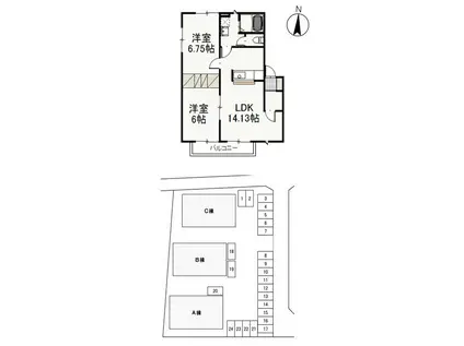 ベリーオーライB(2LDK/2階)の間取り写真