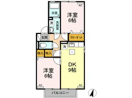 ストークシャトルB棟(2DK/1階)の間取り写真