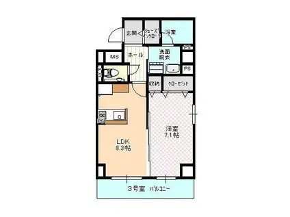 ハートフル医大西(1LDK/4階)の間取り写真