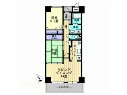 サーパス鹿田(2LDK/6階)の間取り写真
