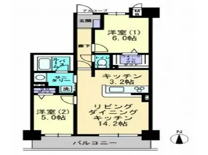 アルファライフ岡山駅西(2LDK/4階)の間取り写真