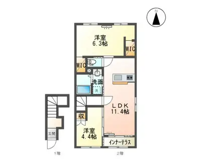 赤穂線 大多羅駅 徒歩27分 2階建 築1年(2LDK/2階)の間取り写真