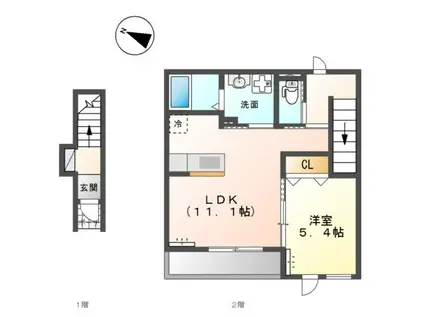 ロートス(1LDK/2階)の間取り写真