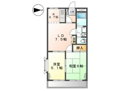 山陽本線 東岡山駅 徒歩8分 2階建 築27年(2LDK/2階)の間取り写真