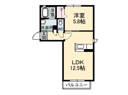 シャーメゾンデュオB棟(1LDK/1階)の間取り写真