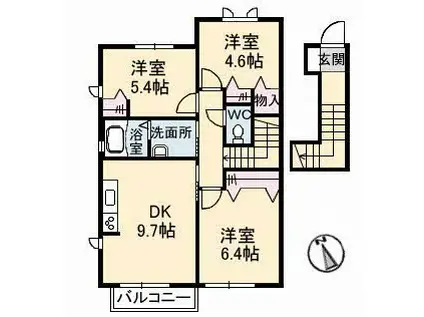 シャーメゾントランキルB(3DK/2階)の間取り写真