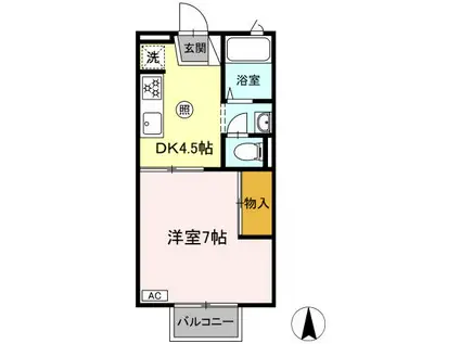 エルマンション(1DK/2階)の間取り写真