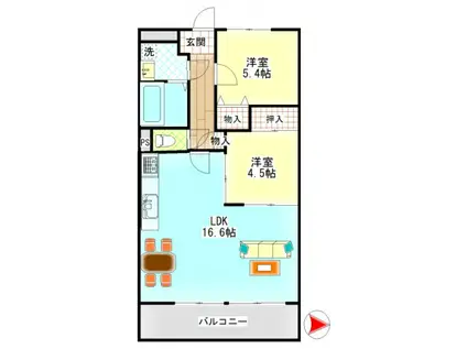 ネクスト倉田 西館(2LDK/5階)の間取り写真