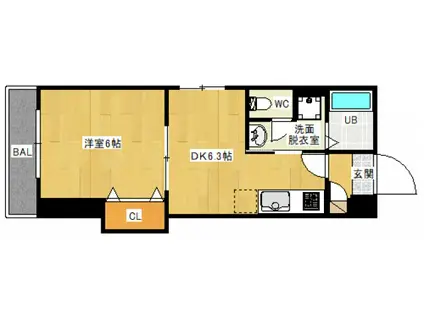 ホワイトグレース律奈(1DK/5階)の間取り写真