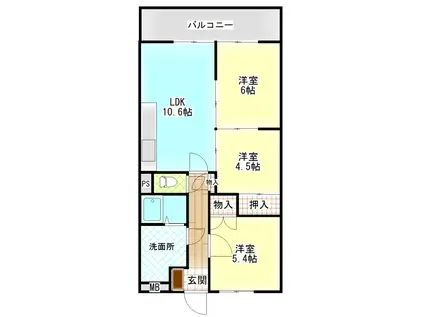ネクスト倉田 西館(3LDK/2階)の間取り写真