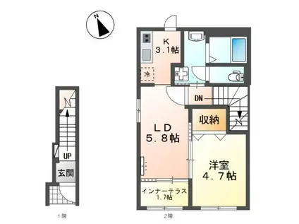ジニアス瀬戸(1LDK/2階)の間取り写真