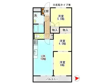 ネクスト倉田 東館(3LDK/3階)の間取り写真