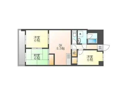 ヤマシタ大元ビル(3DK/4階)の間取り写真