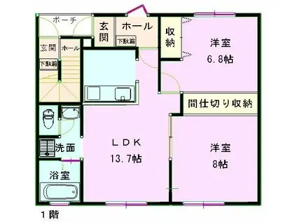 フィオーレ(2LDK/1階)の間取り写真
