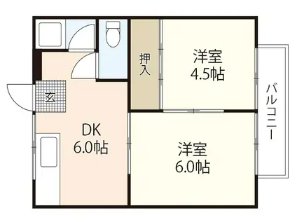 コーポ本郷(2DK/2階)の間取り写真