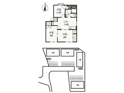 シティークレストD(3DK/1階)の間取り写真