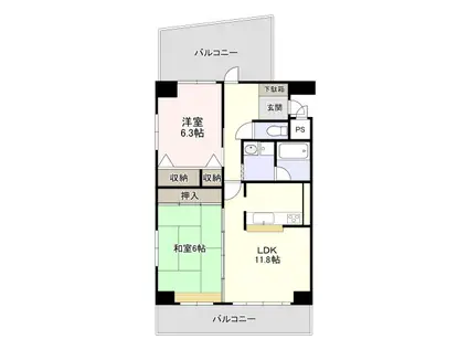 大枝ビル(2LDK/3階)の間取り写真