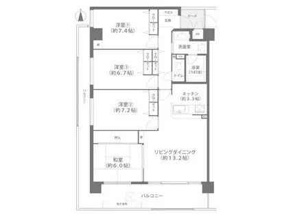 ファミール津島(4LDK/4階)の間取り写真