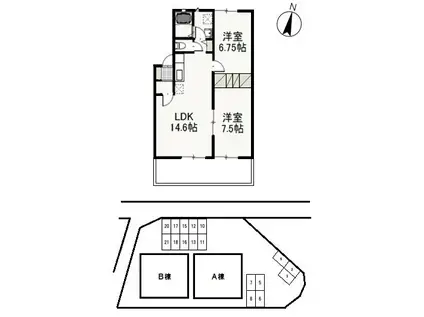 モントワールA(2LDK/1階)の間取り写真