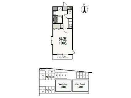 イースト COURT(1K/4階)の間取り写真