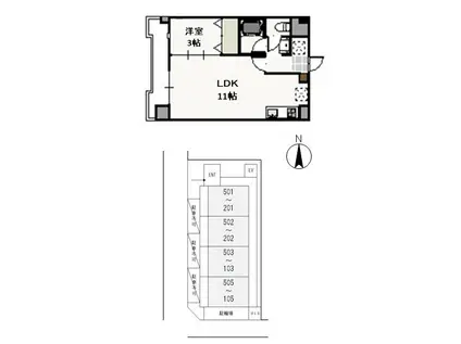 フォンティーヌ弓之町(1LDK/2階)の間取り写真