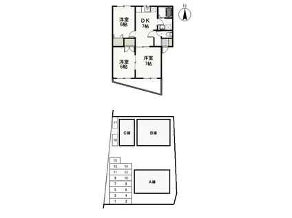 プロメナーデ黒住C(3DK/1階)の間取り写真