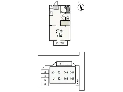 ノース・アヴァロン(1K/2階)の間取り写真